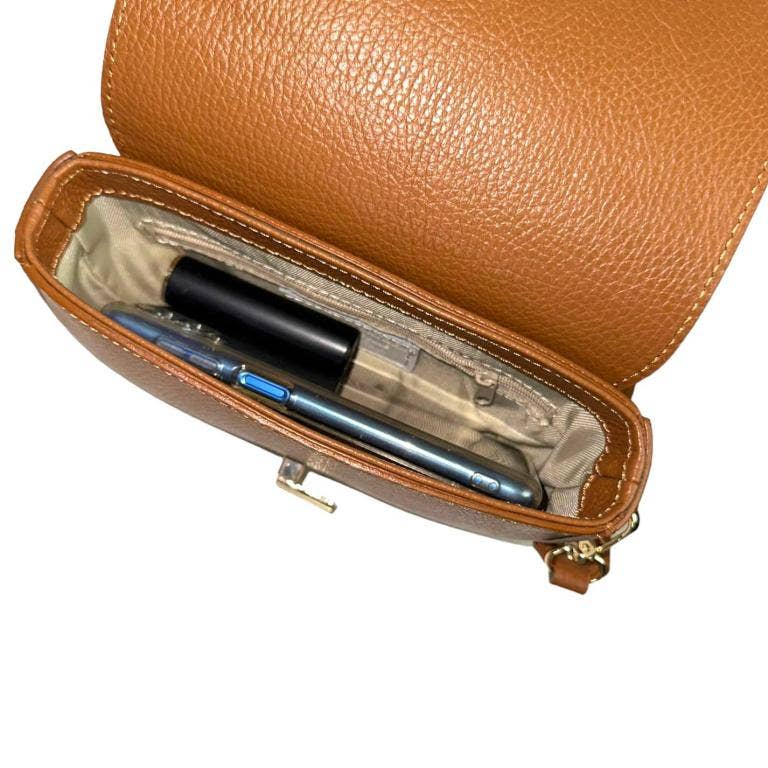 Italian Leather Shoulder Bag with Gold Metal Clasp