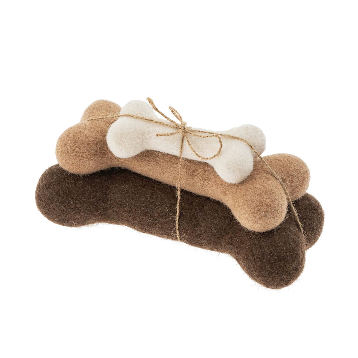 Trio of Brown Felted Dog Bones