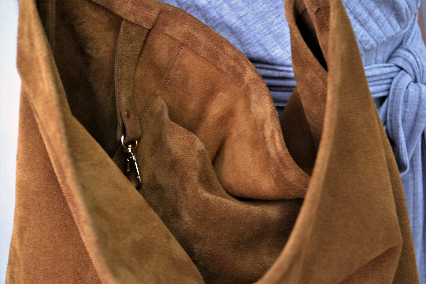 Rectangular Suede Leather Hobo Bag | Caramel