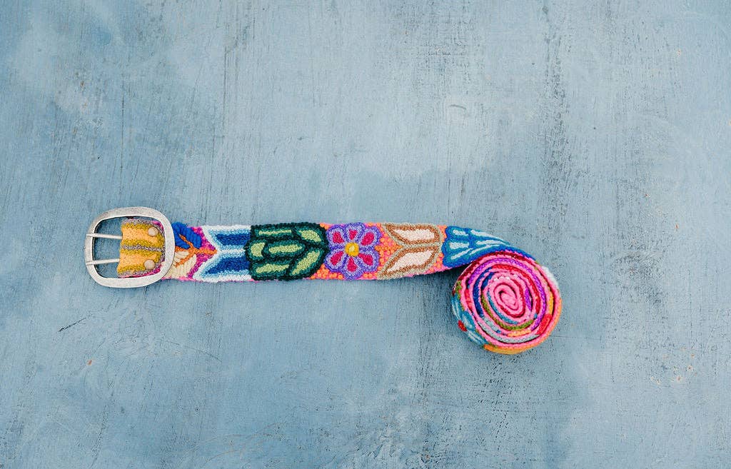 Hot Pink Hand Embroidered Belt