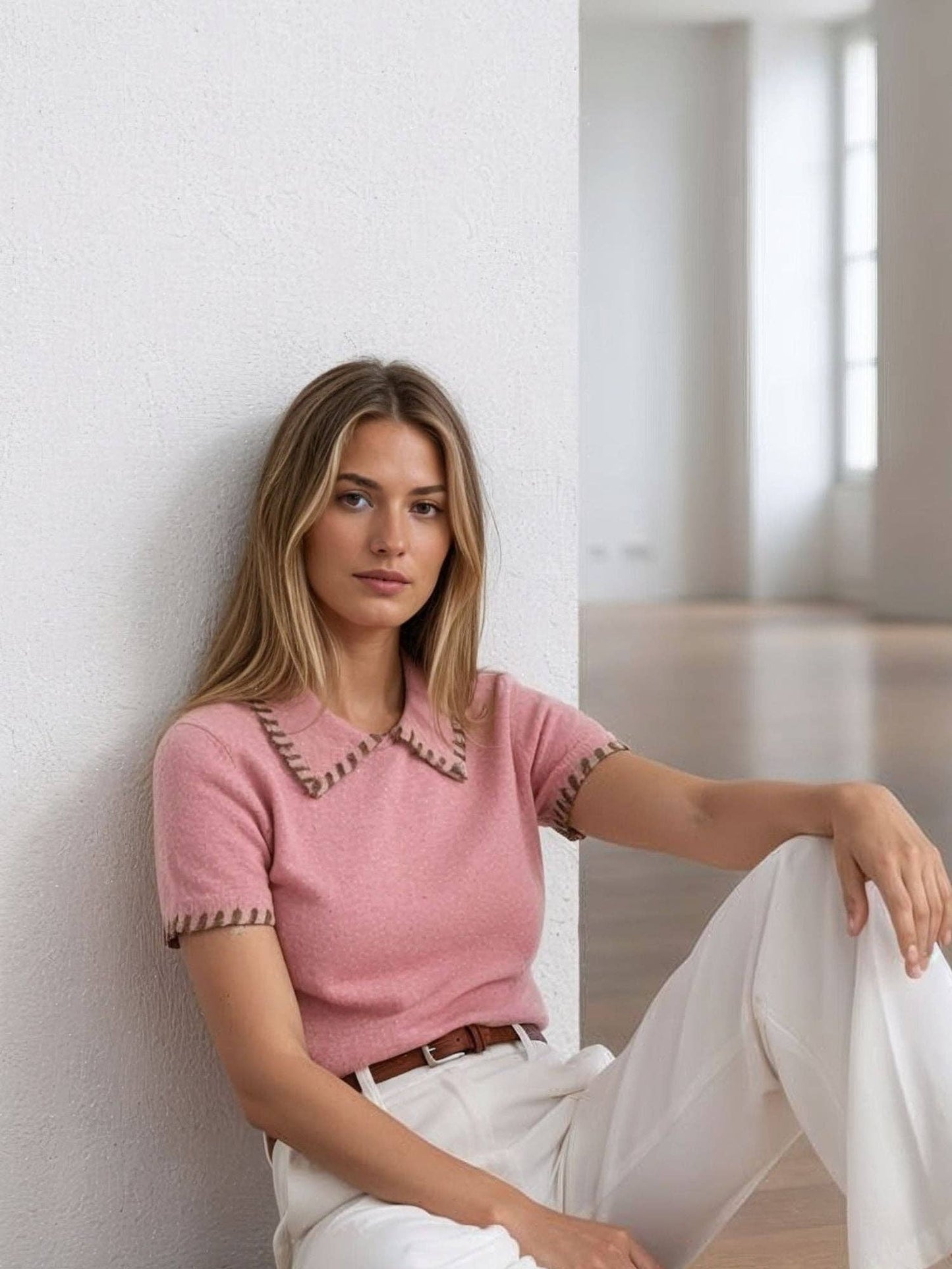 Blanket Stitch Cashmere Sweater | Pink