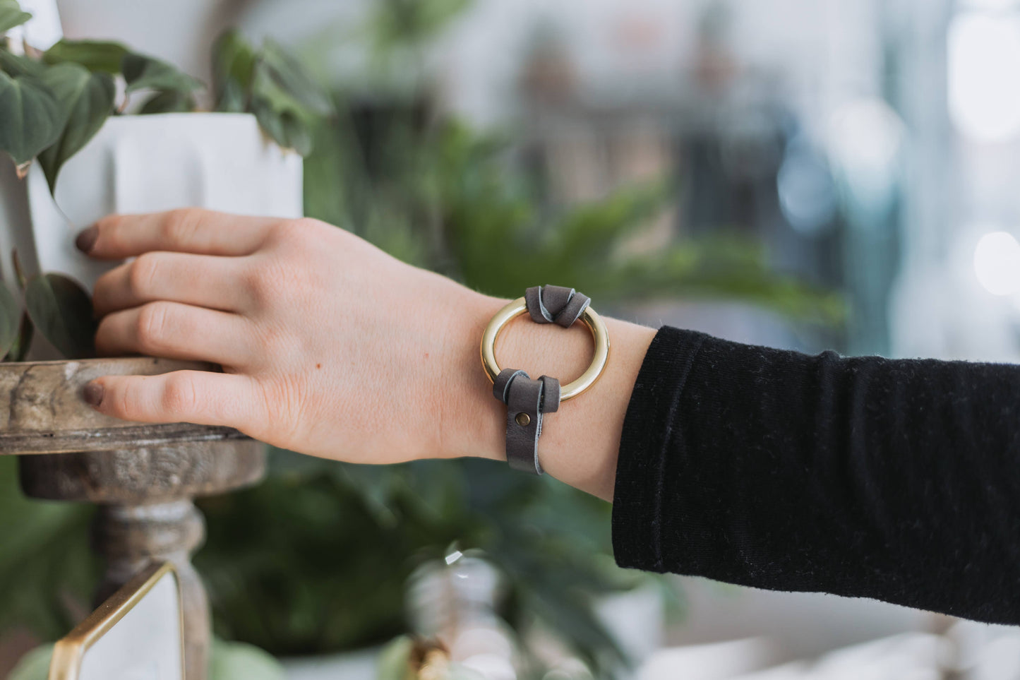 Equestrian-Inspired Chinati O-Ring Leather Bracelet