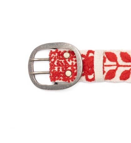White + Red Hand Embroidered Belt