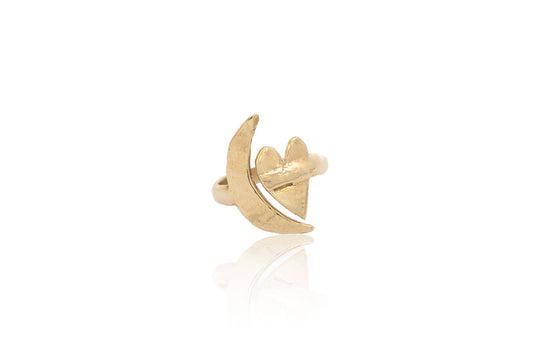 Artemis Moon + Heart Ring | Recycled Brass