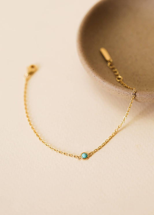 Round Solitaire Turquoise Gemstone Bracelet | 18k Gold Plated