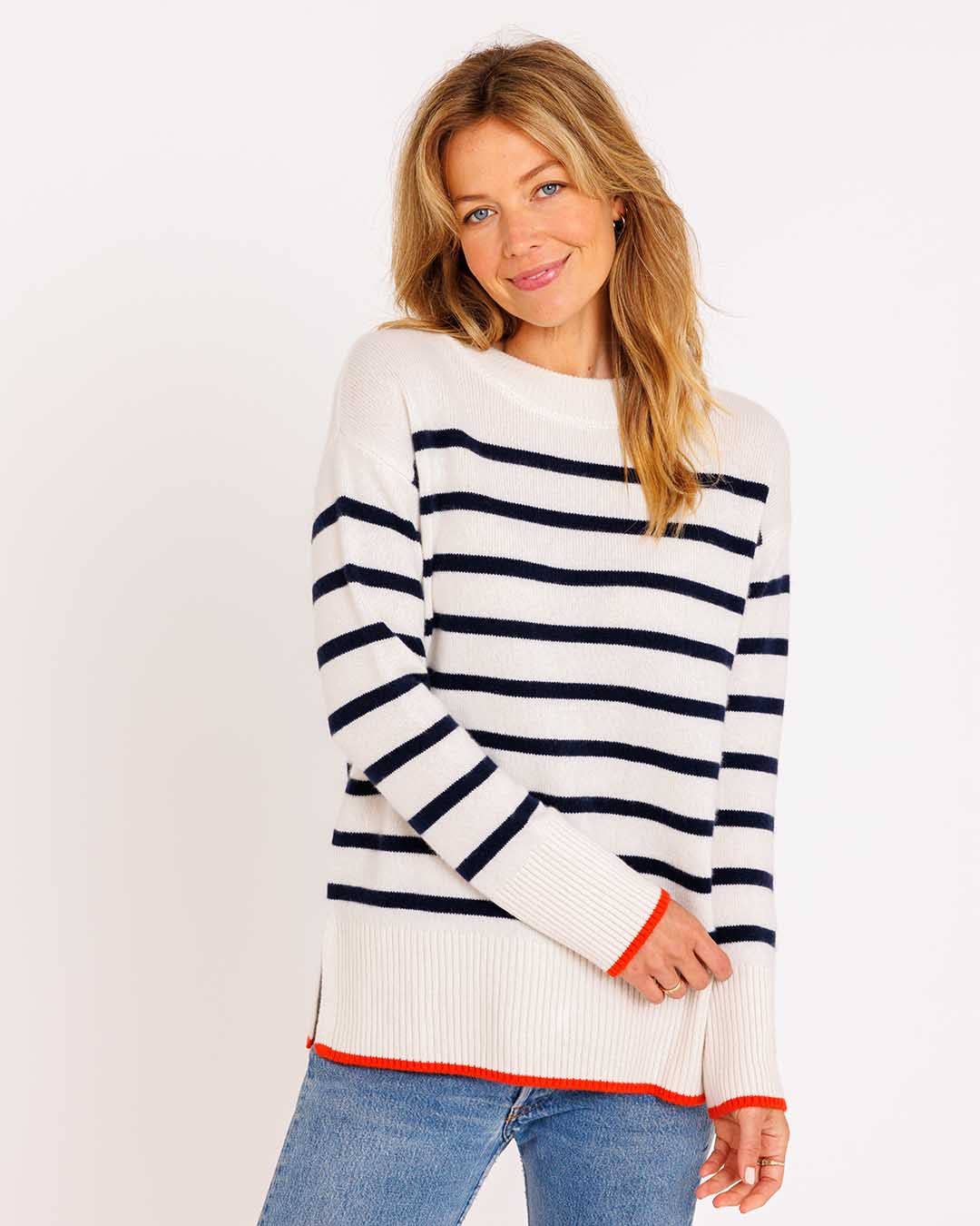 Striped Coastal Cashmere Crew Neck Sweater