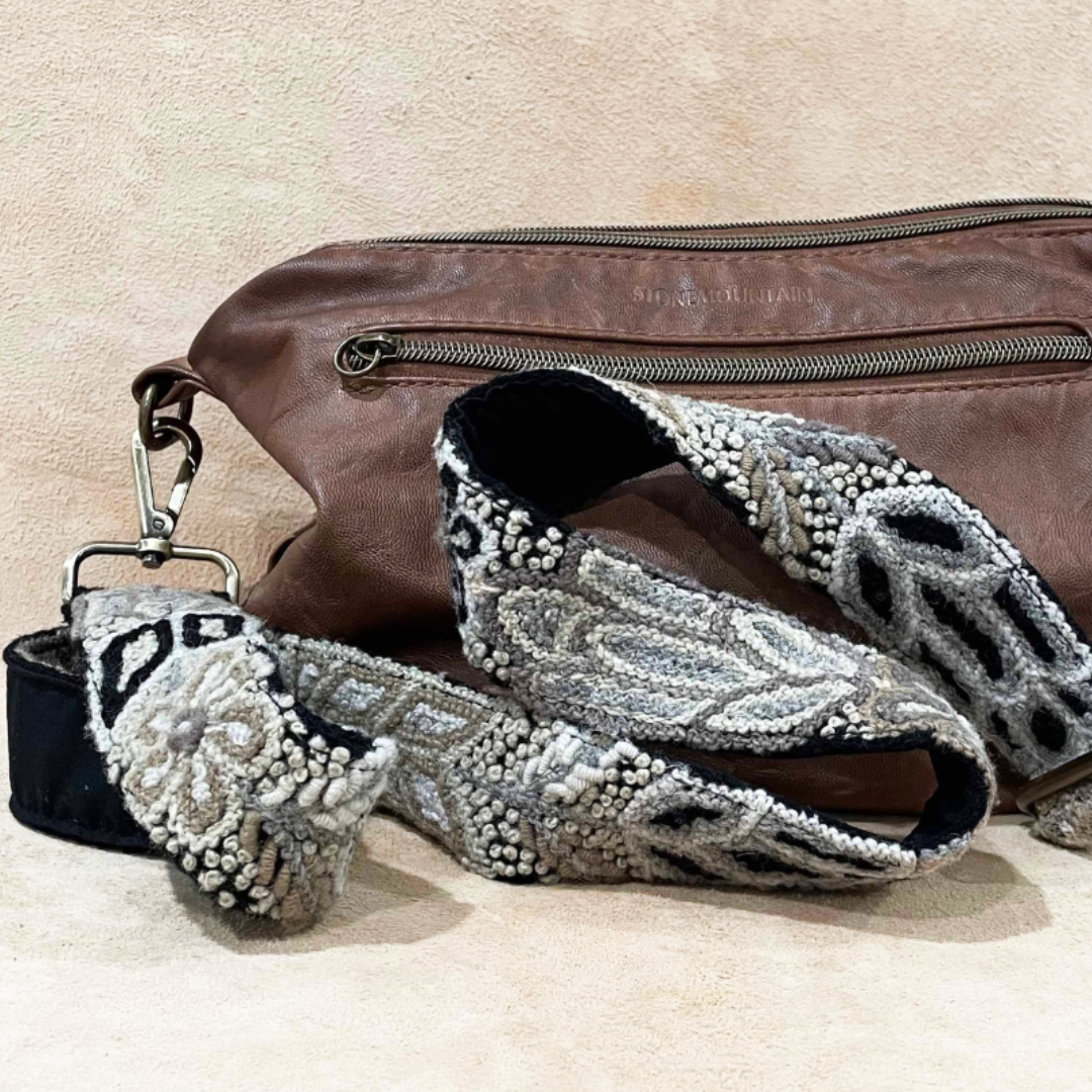 Embroidered Adjustable Bag/Camera Strap | Monochromatic Black