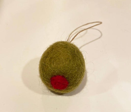 Handmade Felted Wool "Tipsy Olive" ornament