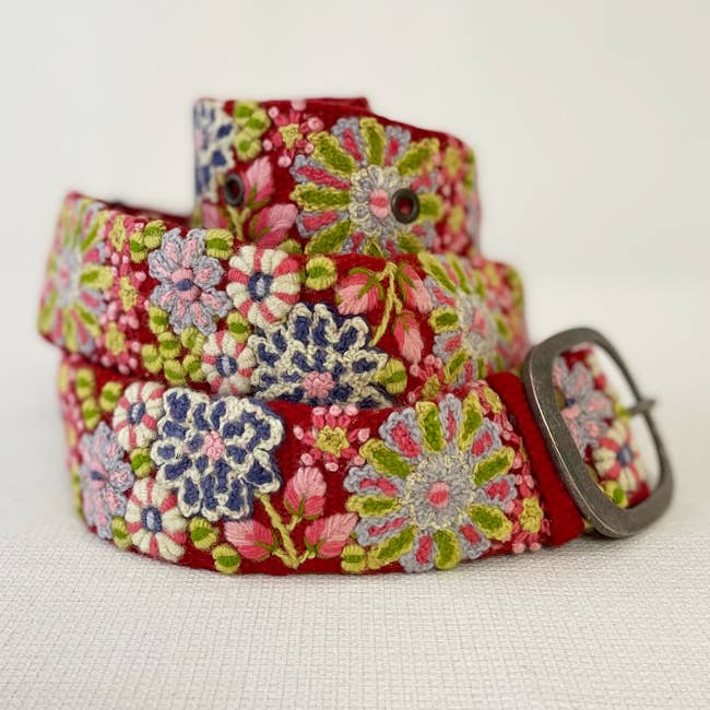 Teaberry Hand Embroidered Fair Trade Wool Belt
