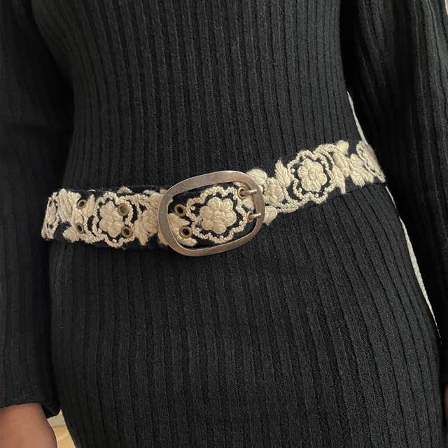 Hand Embroidered Fair Trade Belt | Black + White