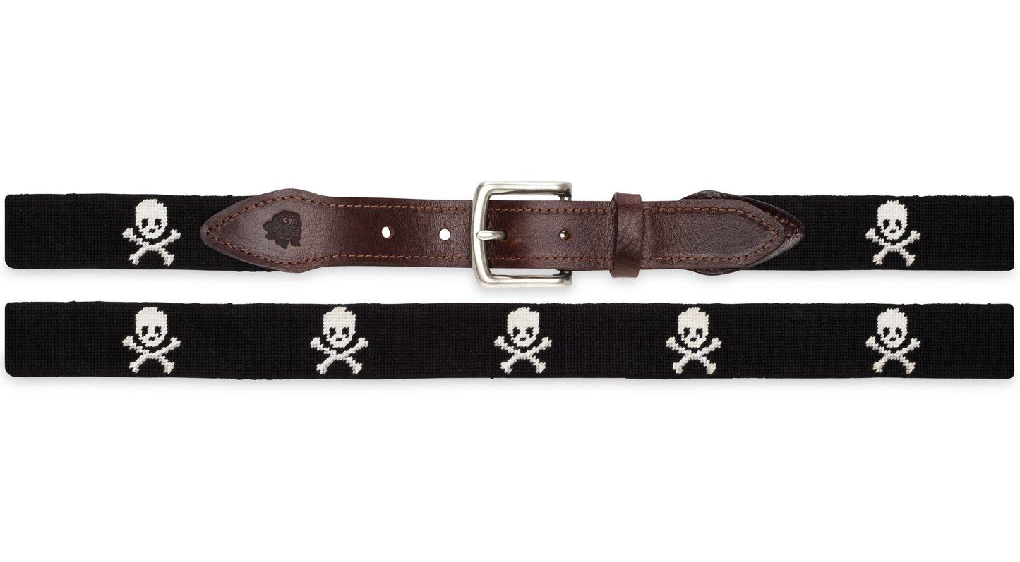 Skull + Crossbones Needlepoint Belt | Black