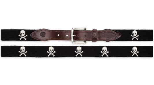 Skull + Crossbones Needlepoint Belt | Black