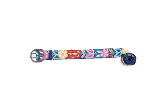 Hand Embroidered Wool Belt | Navy Floral