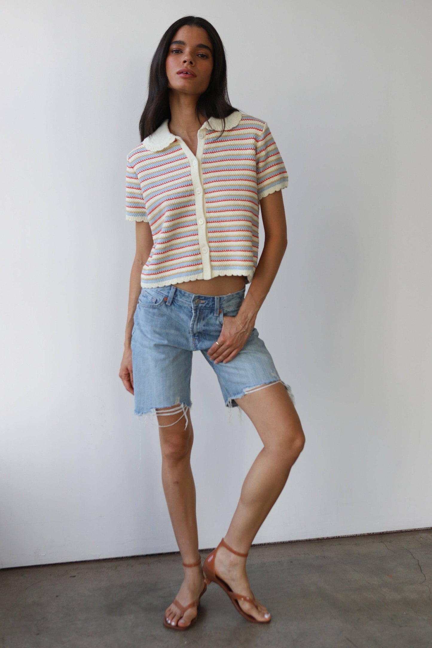 Multi-Color Crochet Polo Sweater