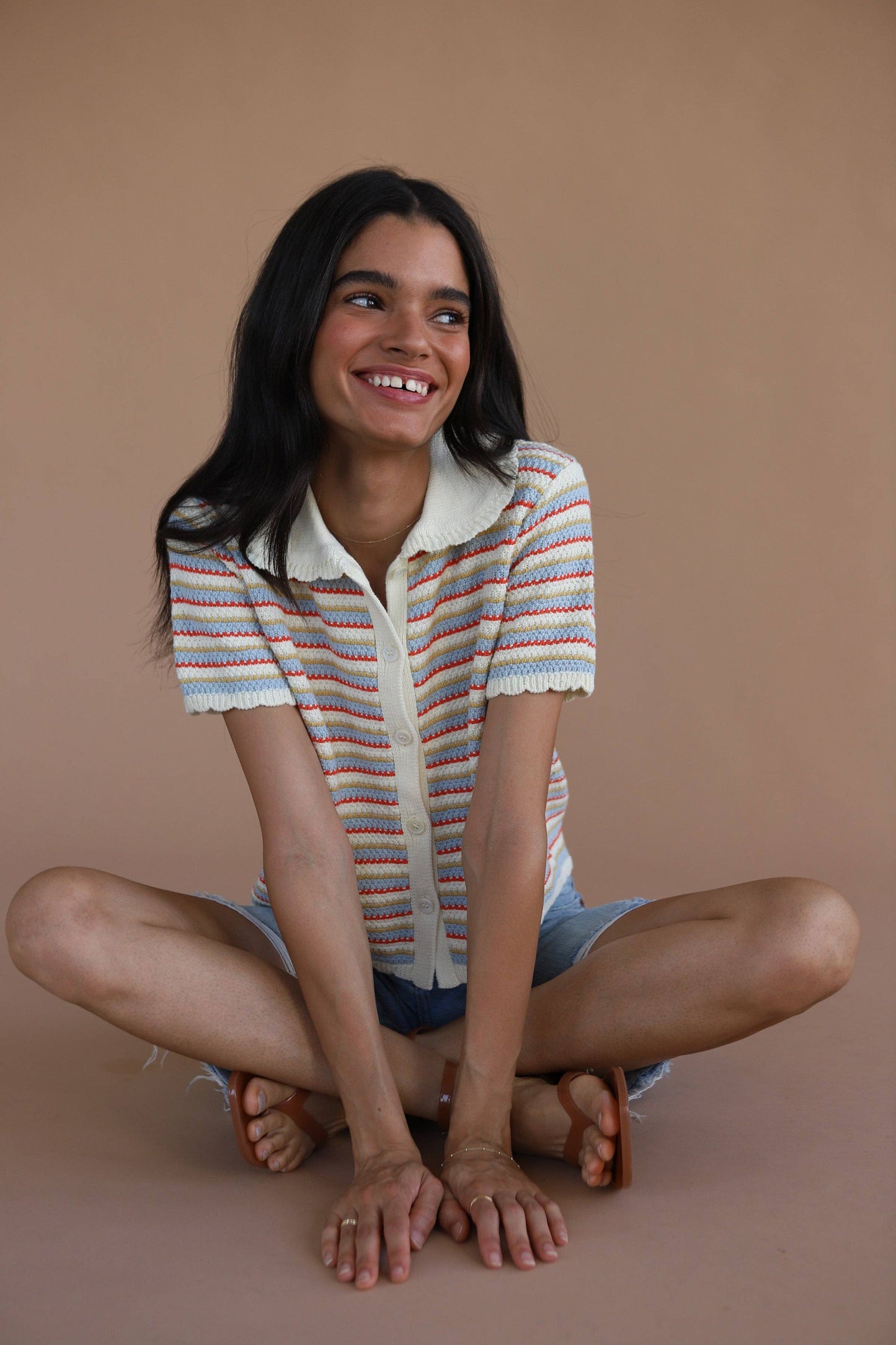 Multi-Color Crochet Polo Sweater
