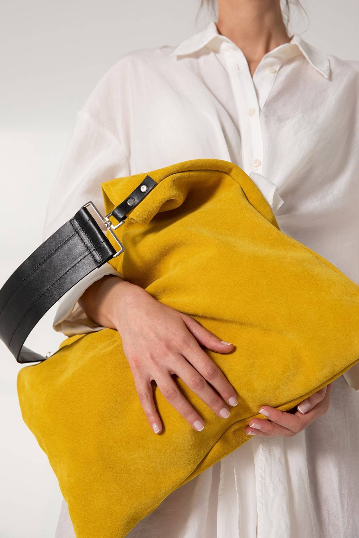 Rectangular Suede Leather Hobo Bag | Yellow