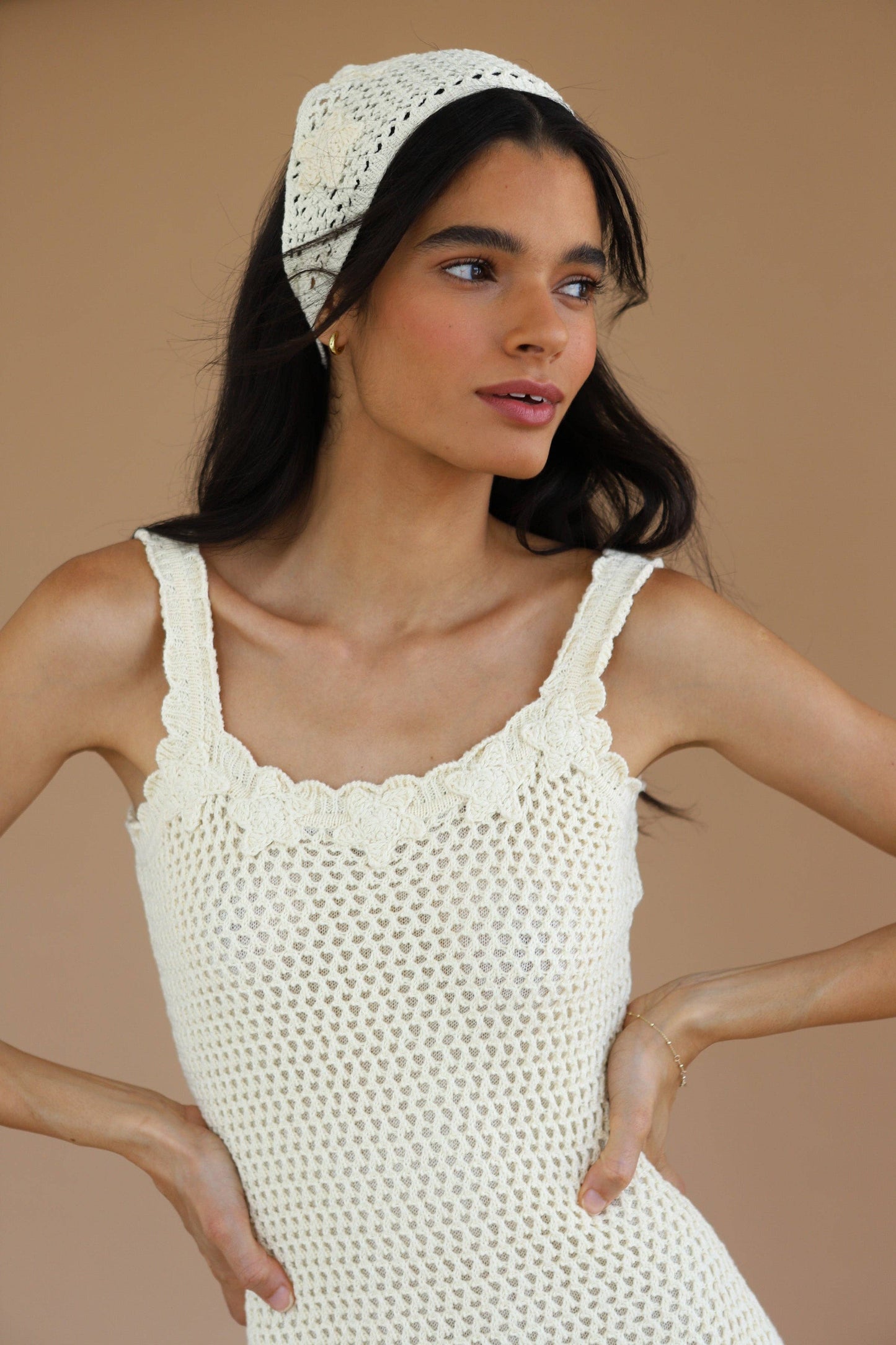 Natural Cotton Crochet Head Scarf