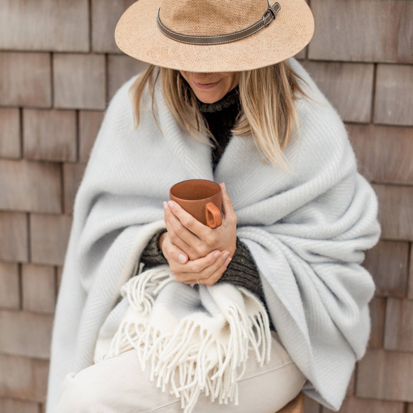 Herringbone Wool Blanket | Gull Grey