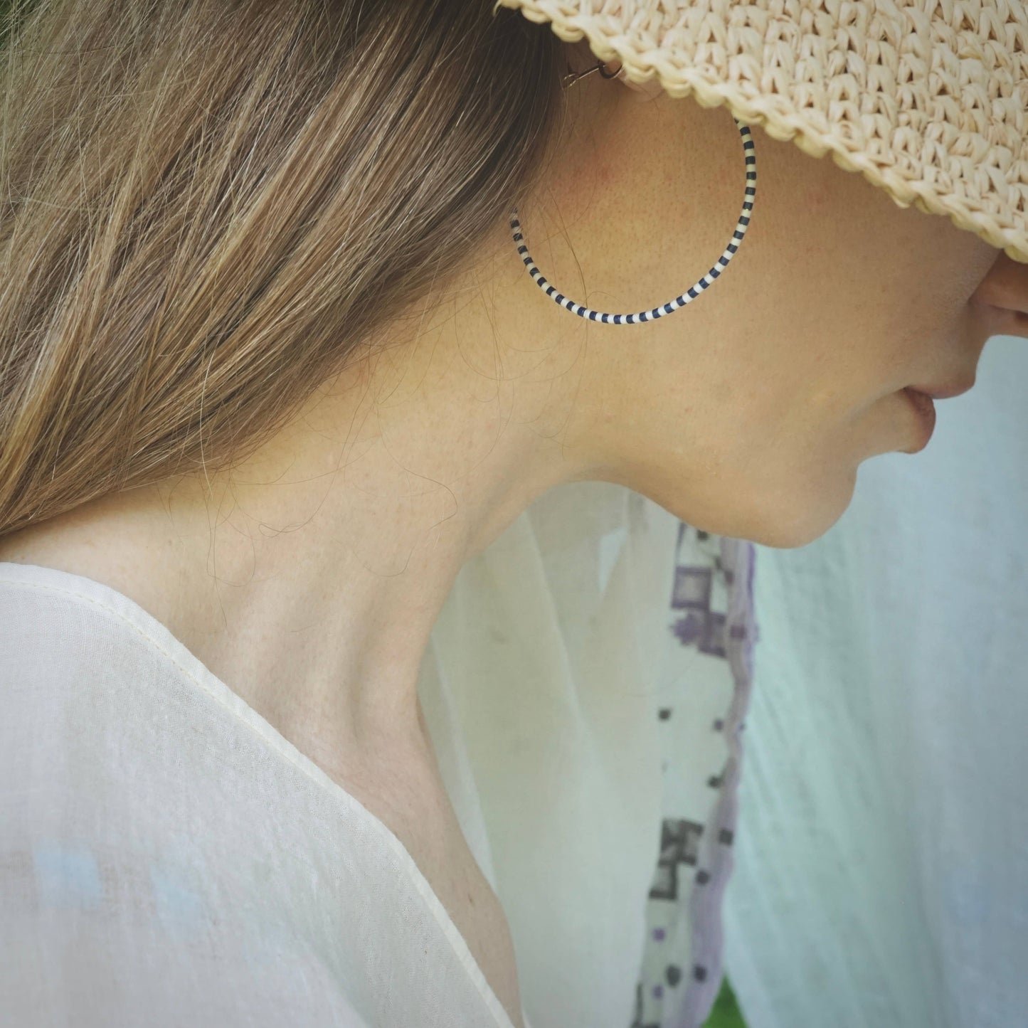 Big single Note Beaded Hoop Earring | Turquoise