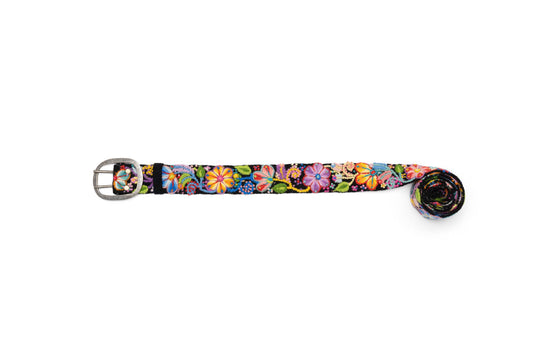 Hand Embroidered Wool Belt | Black Floral