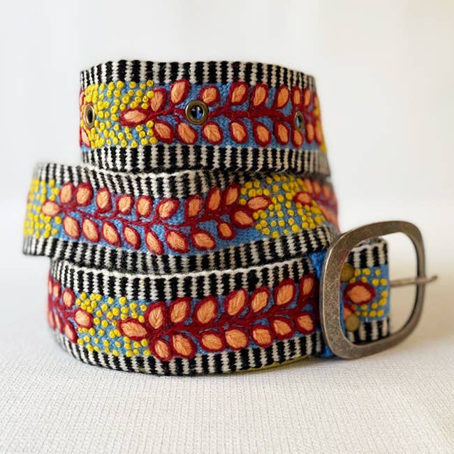 Hand Embroidered Fair Trade Wool Belt | Growing Season Floral