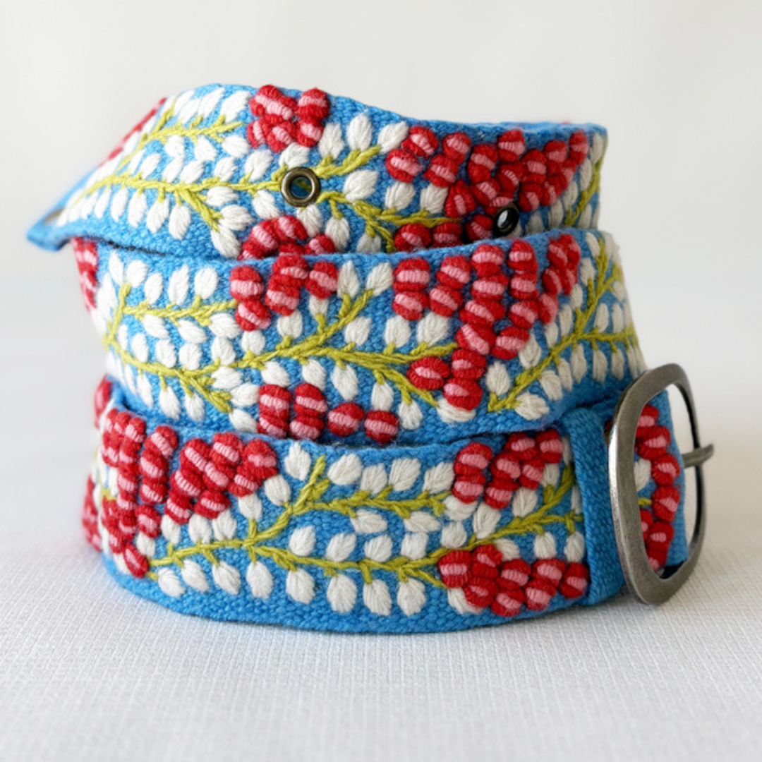 Berries on Vine Hand Embroidered Fair Trade Wool Belt