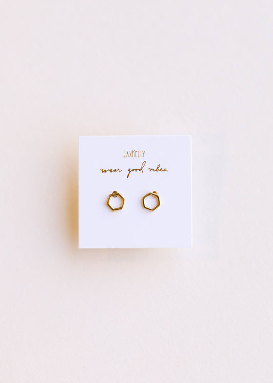 Minimalist Hexagon Gold Earrings
