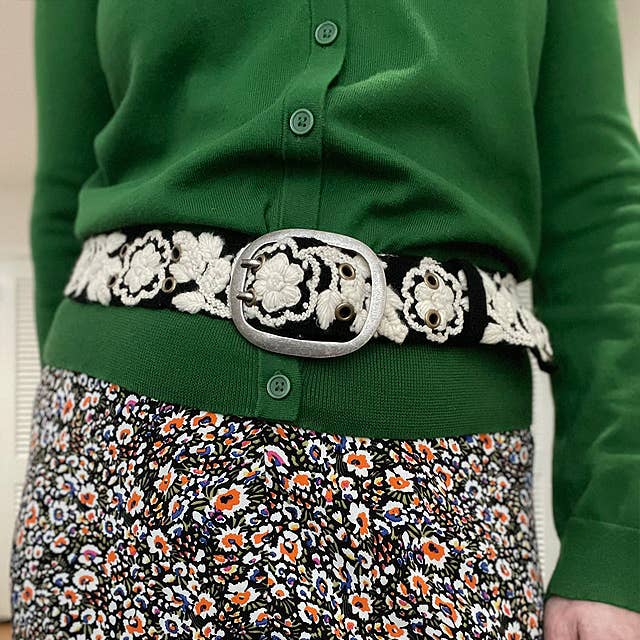 Hand Embroidered Fair Trade Belt | Black + White