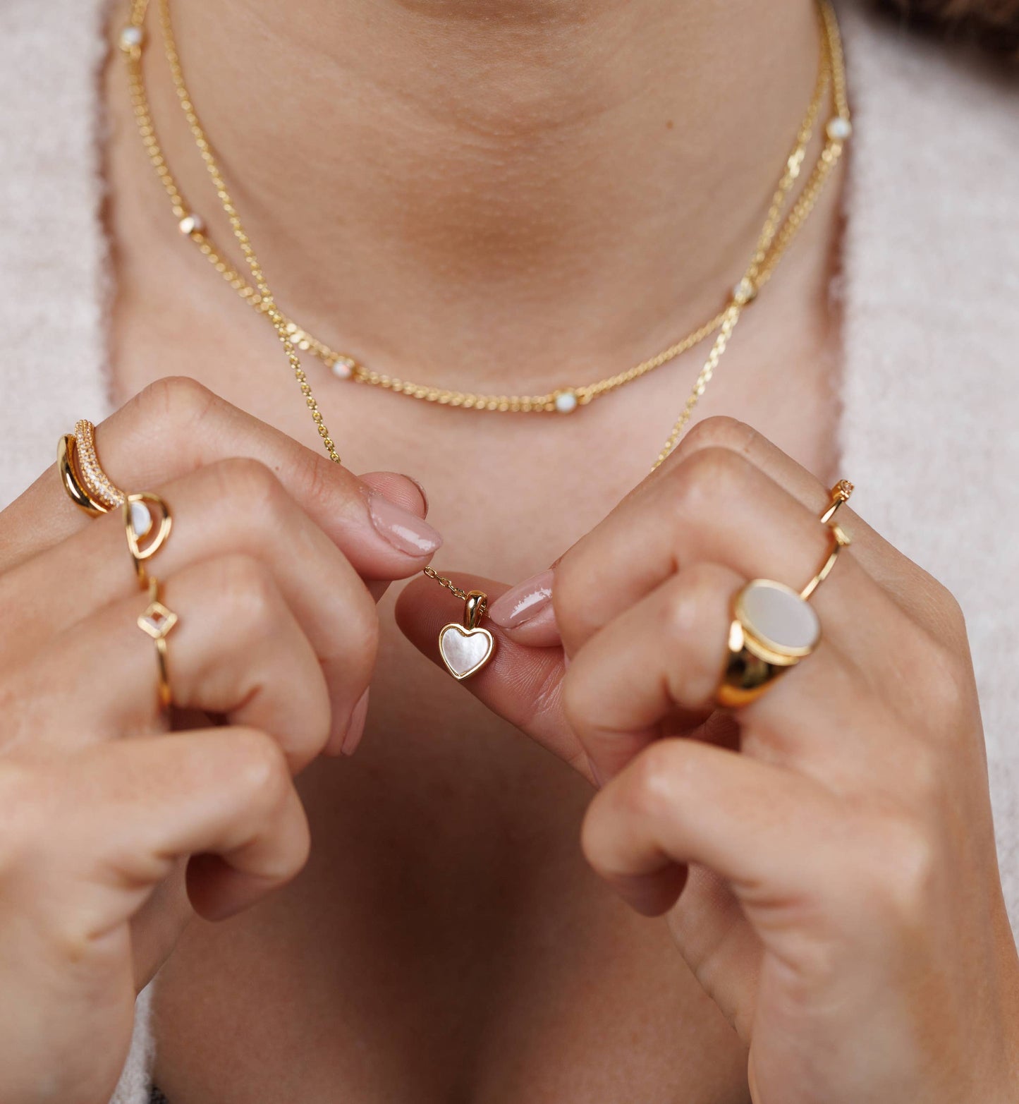 Gemstone Heart Pendant Necklace | Mother of Pearl