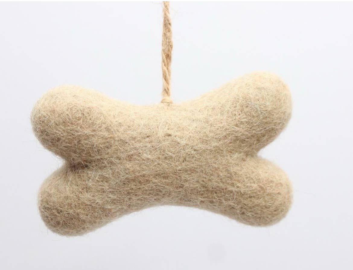 Handmade Felt “Woof” Dog Bone Ornament 