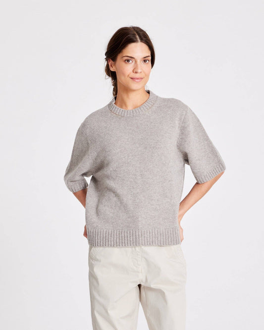 Oversized Lambswool Short Sleeve Sweater | Grey Melange