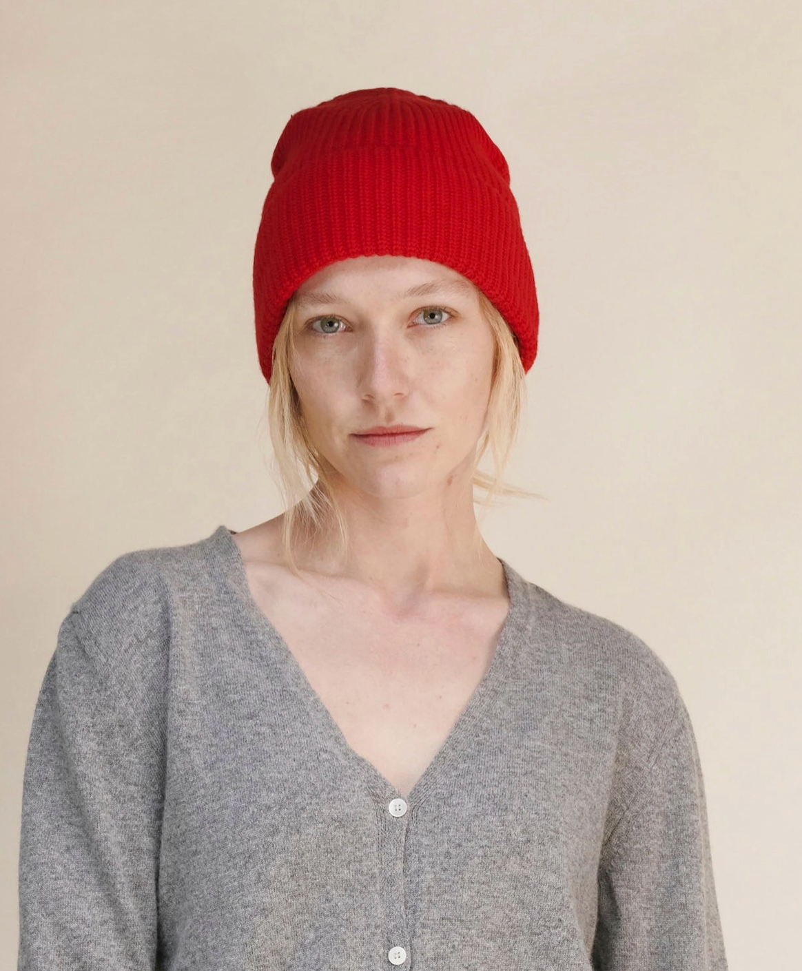 Cashmere Blend Ribbed Beanie | Natural White