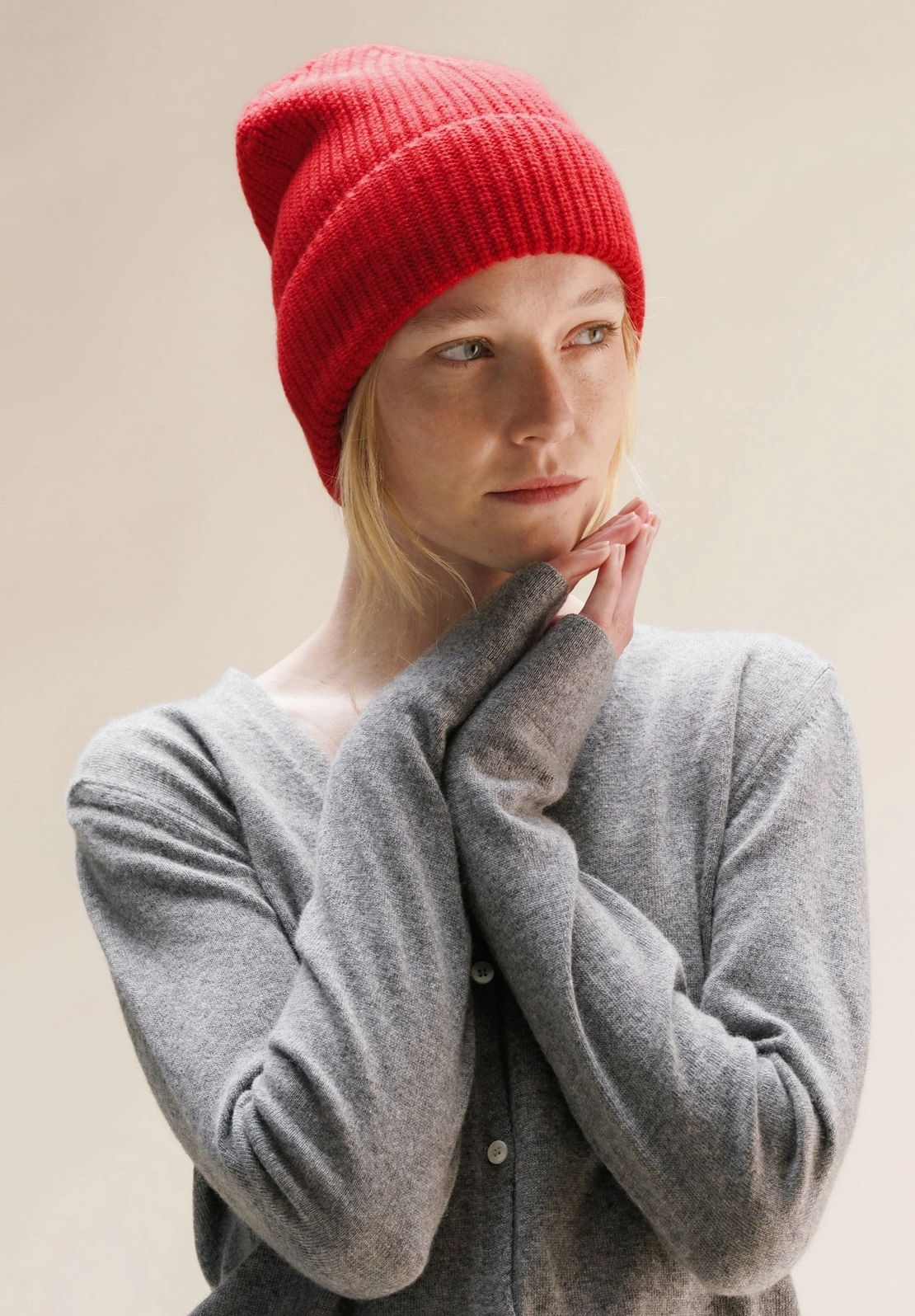 Cashmere Blend Ribbed Beanie | Natural White