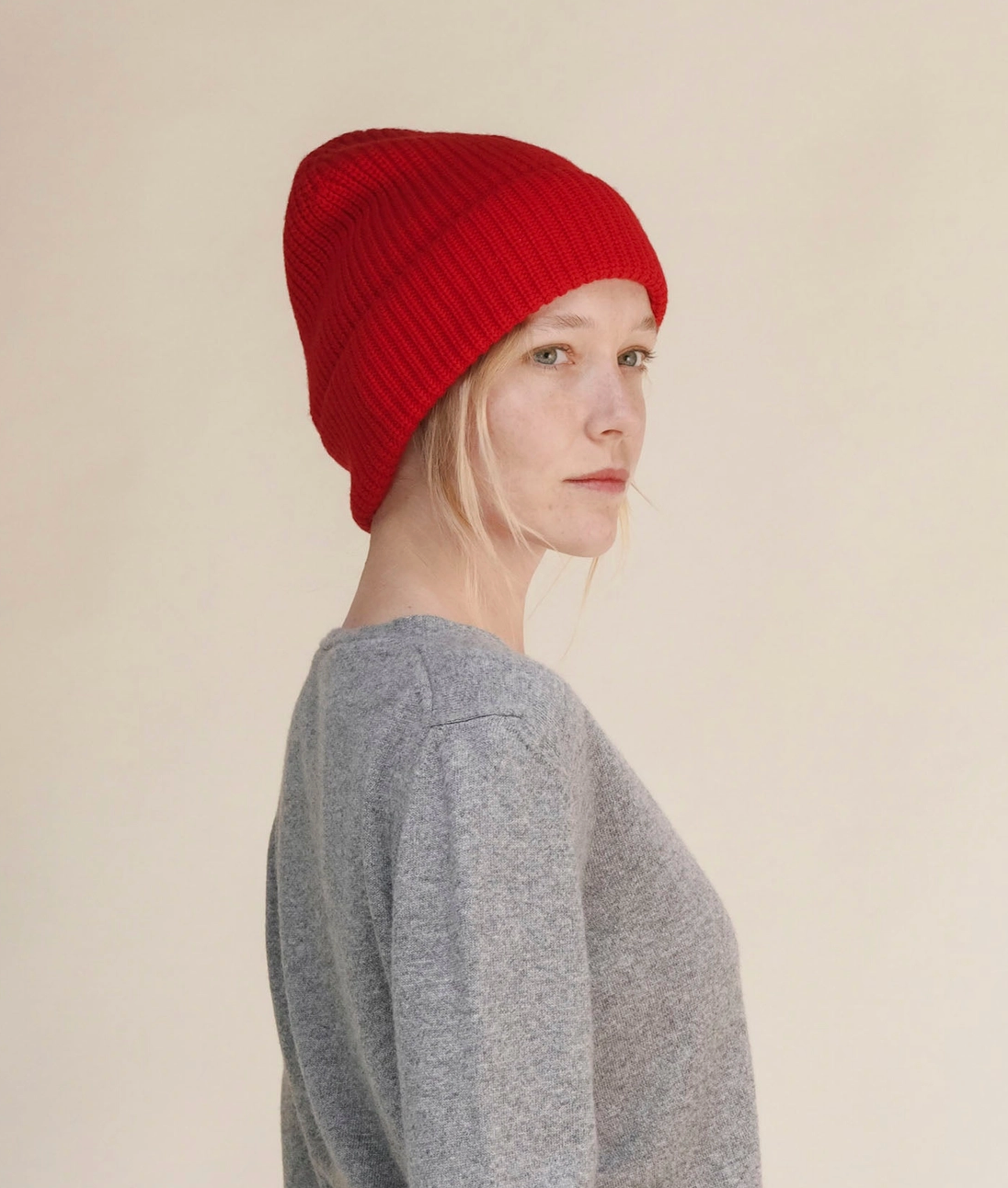Cashmere Blend Ribbed Beanie | Natural White
