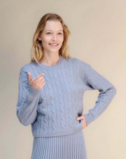 Cashmere Blend Cable Crewneck Sweater | Dusty Blue