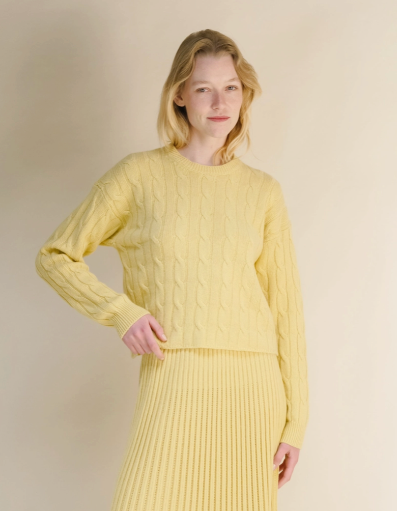 Cashmere Blend Cable Crewneck Sweater | Honey