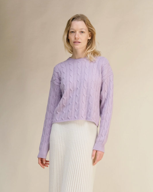 Cashmere Blend Cable Crewneck Sweater | Lavender