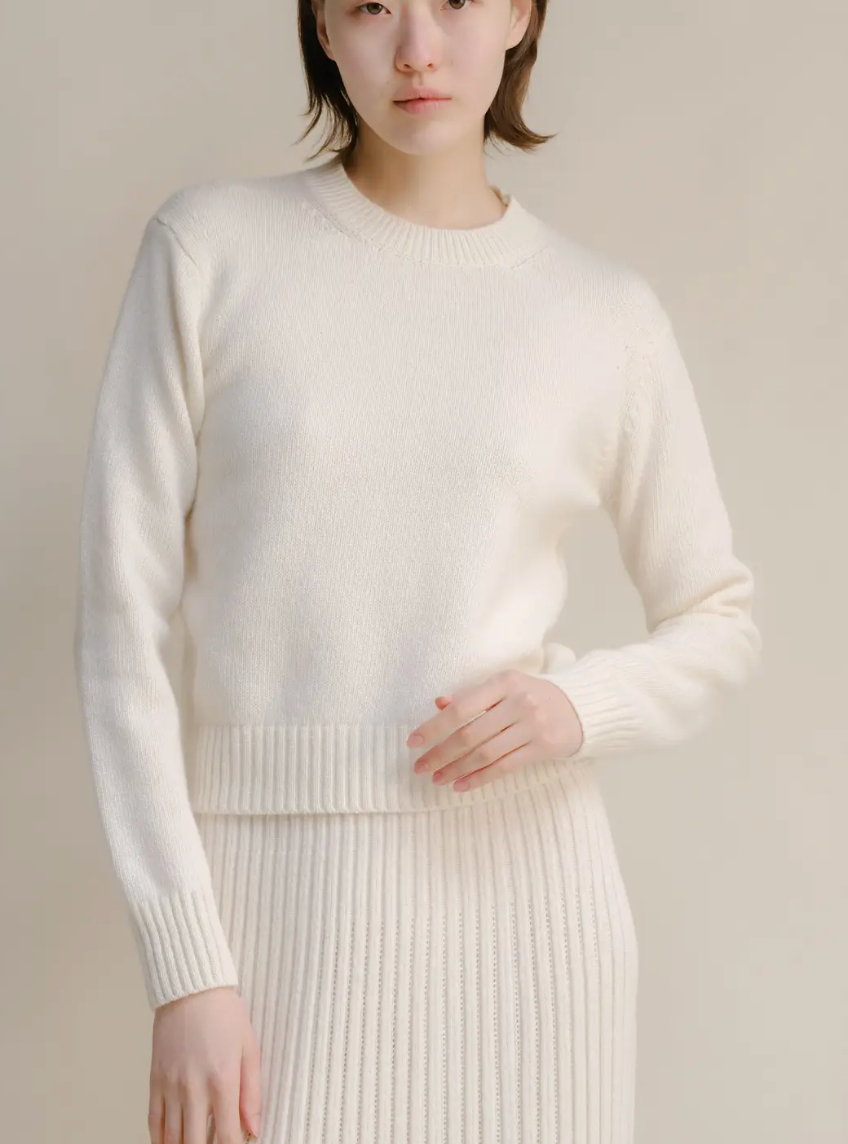 Cashmere Blend Crewneck Sweater | Natural White