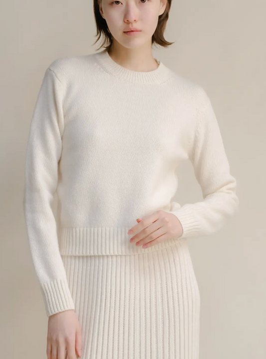 Cashmere Blend Crewneck Sweater | Natural White
