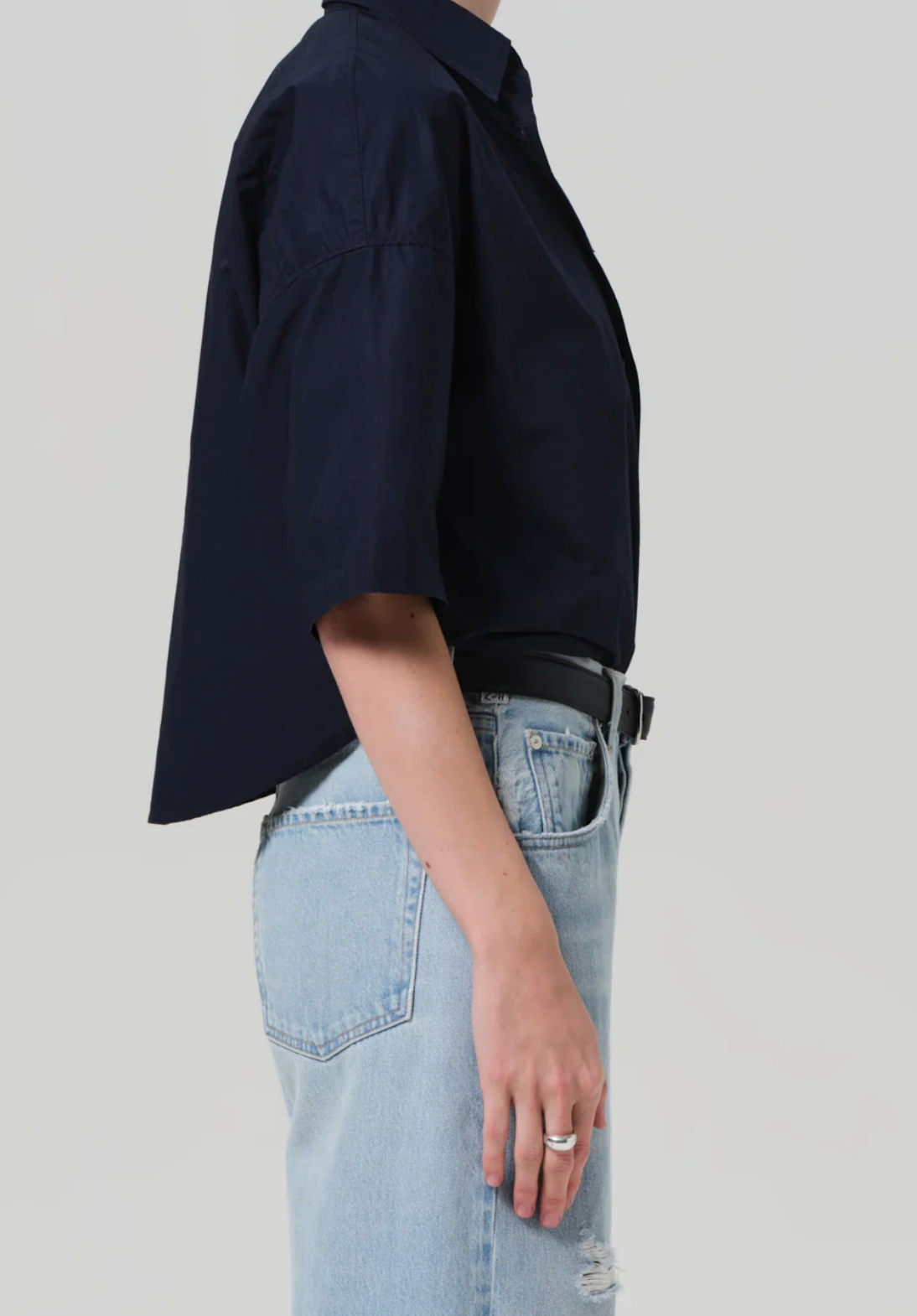 COH Frances Cropped Cape Button Up | Navy
