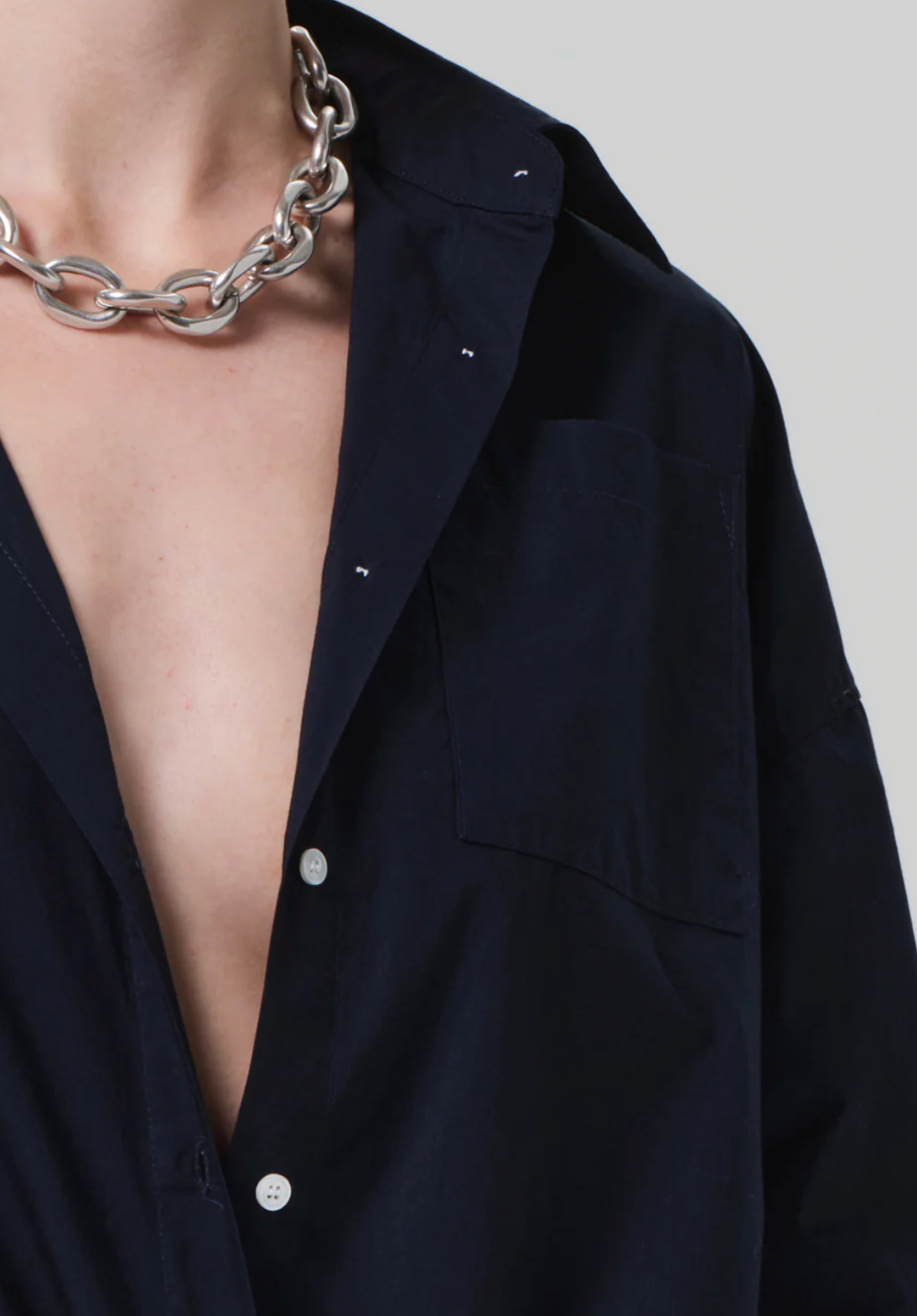 COH Frances Cropped Cape Button Up | Navy
