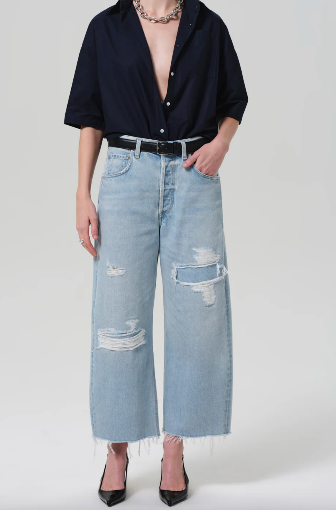 COH Frances Cropped Cape Button Up | Navy