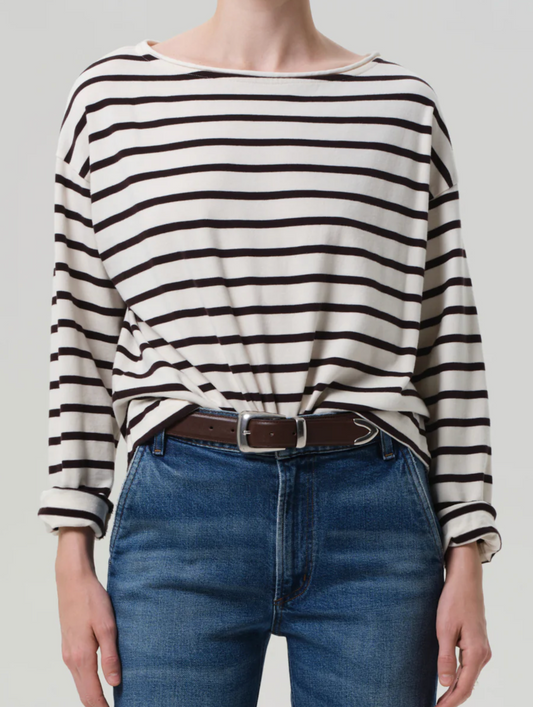 Citizens of Humanity Boat Neck Long Sleeve Top | Chocolate Stripe
