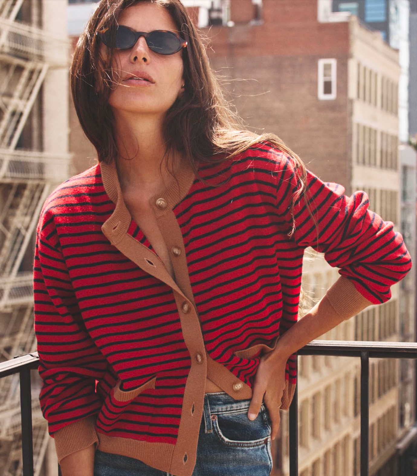 Xirena Lillian Cashmere Cardigan | Red Stripe