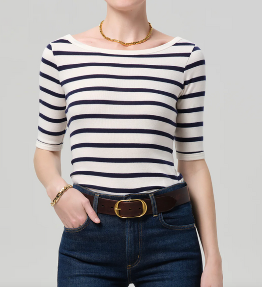 Citizens of Humanity 3/4 Sleeve Boat Neck Slim Tee | Azure Stripe