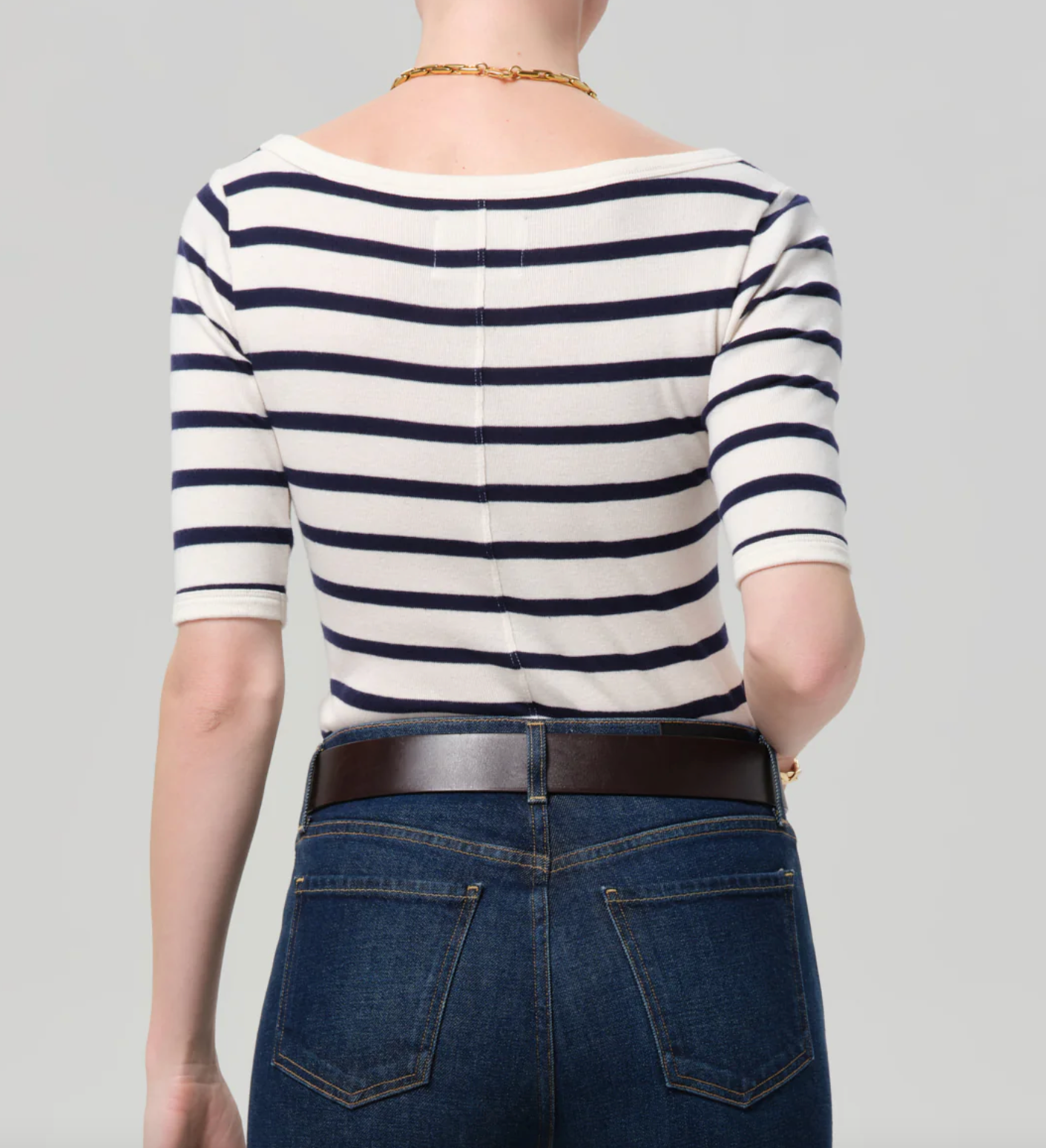 Citizens of Humanity 3/4 Sleeve Boat Neck Slim Tee | Azure Stripe