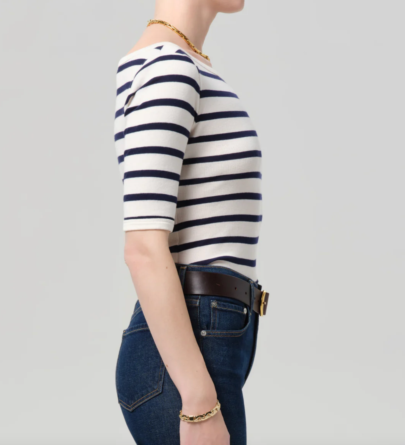 Citizens of Humanity 3/4 Sleeve Boat Neck Slim Tee | Azure Stripe