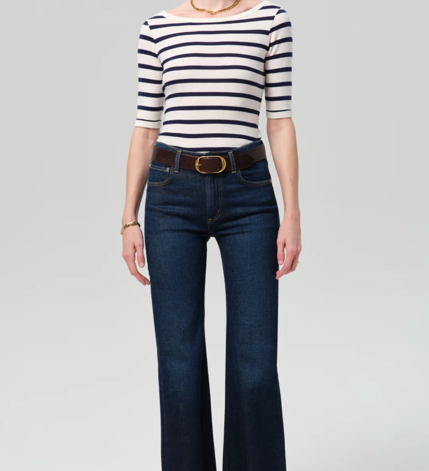 Citizens of Humanity 3/4 Sleeve Boat Neck Slim Tee | Azure Stripe