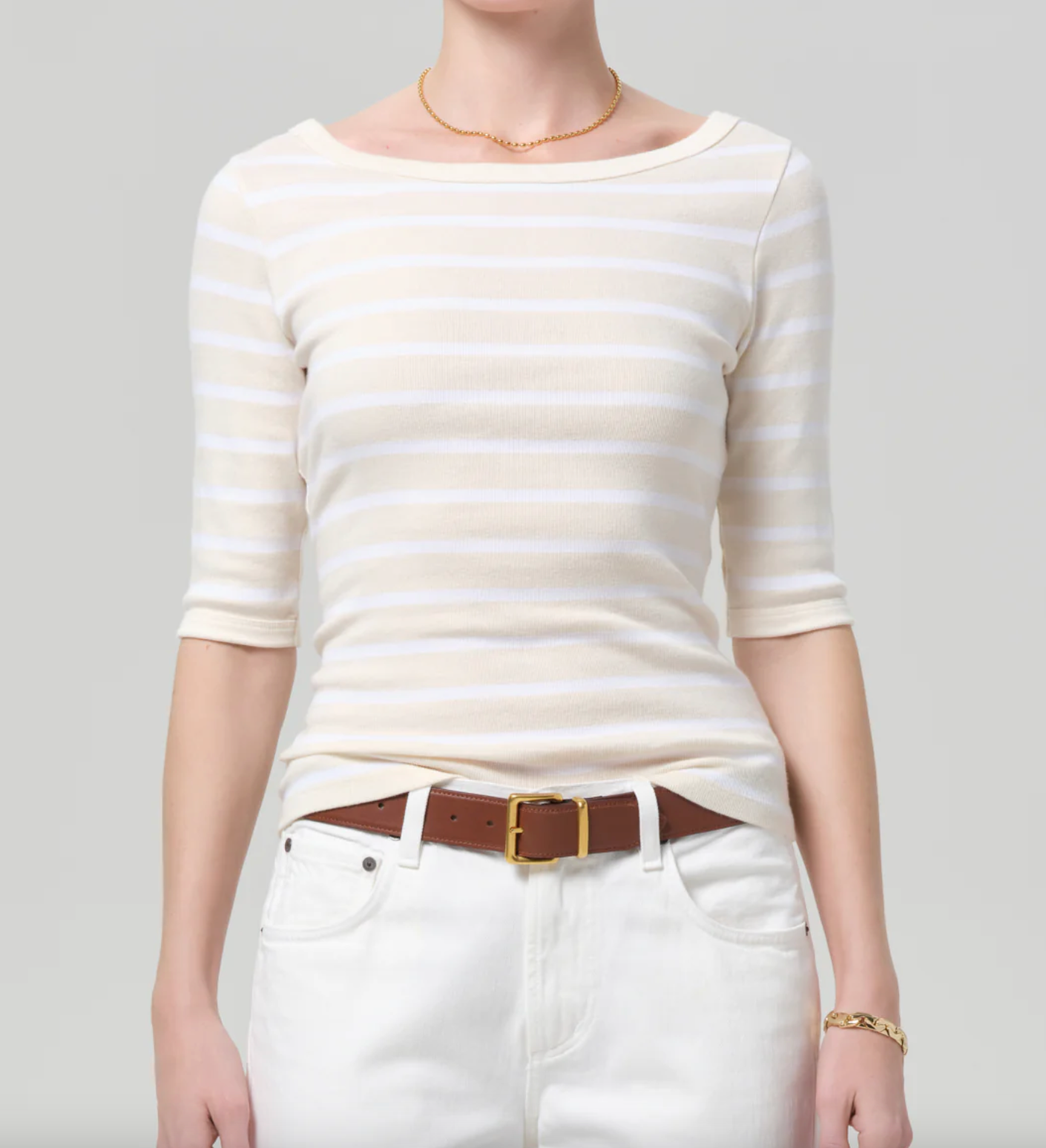 Citizens of Humanity 3/4 Sleeve Boat Neck Slim Tee | Brulee Stripe