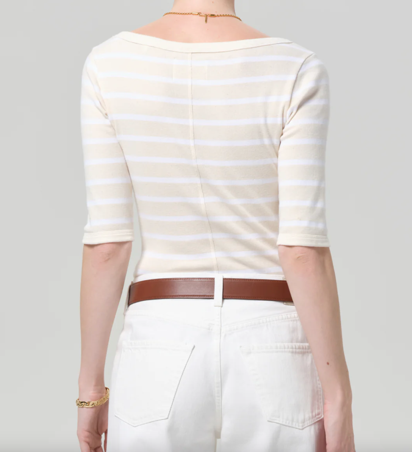 Citizens of Humanity 3/4 Sleeve Boat Neck Slim Tee | Brulee Stripe